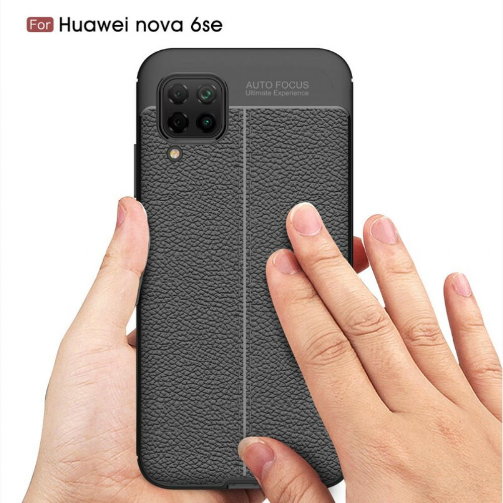 Hoesje voor Huawei P40 Lite Dubbele Lijn Litchi Leder Effect