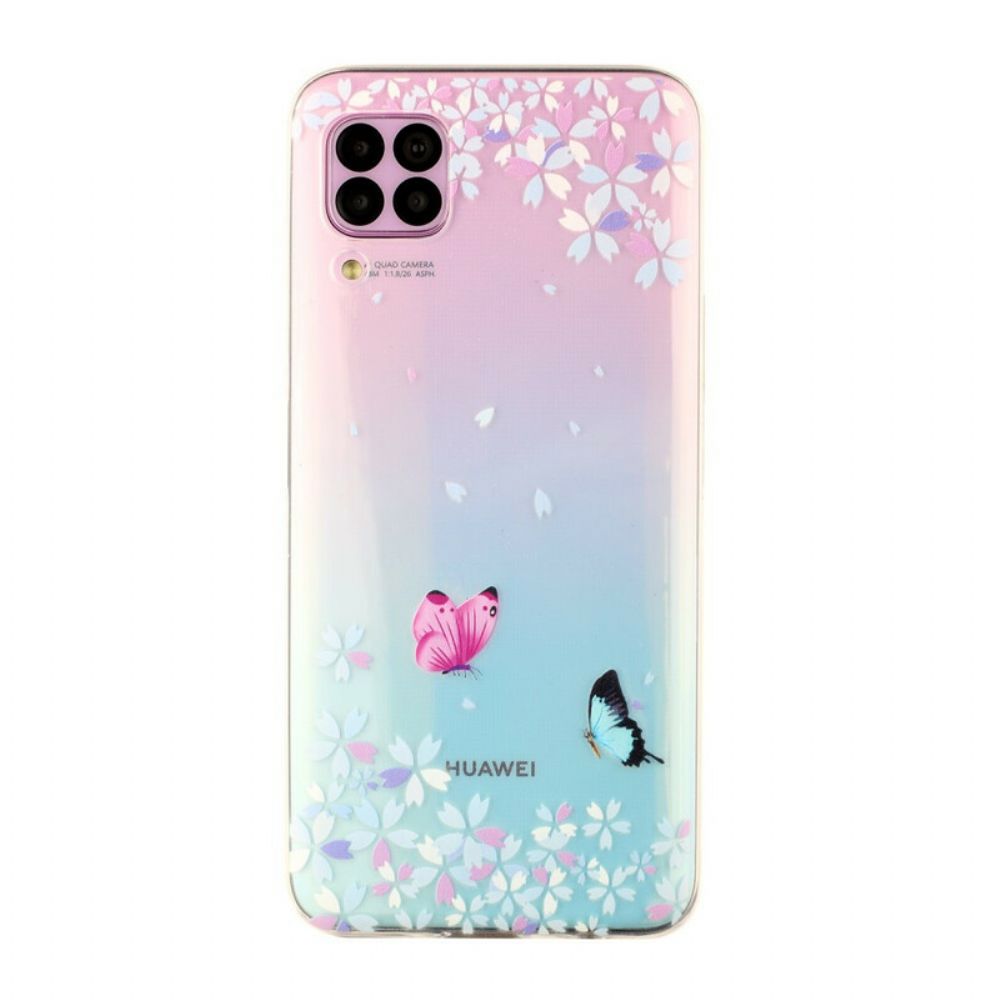 Hoesje voor Huawei P40 Lite Transparante Vlinders En Bloemen