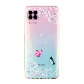 Hoesje voor Huawei P40 Lite Transparante Vlinders En Bloemen