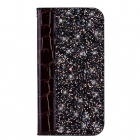 Bescherming Hoesje voor Samsung Galaxy A30 / A20 Folio-hoesje Krokodillenleer En Glittereffect