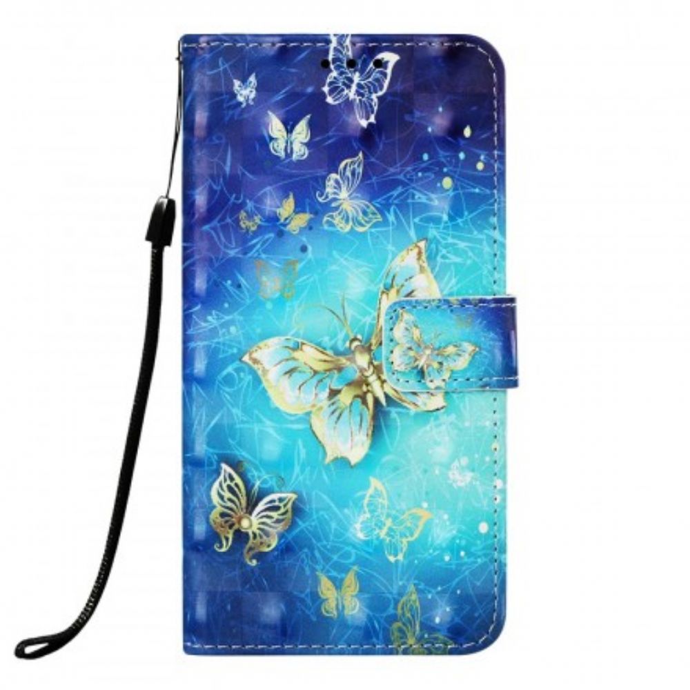 Folio-hoesje voor Samsung Galaxy A30 / A20 Met Ketting Gouden Vlinders Met Riem