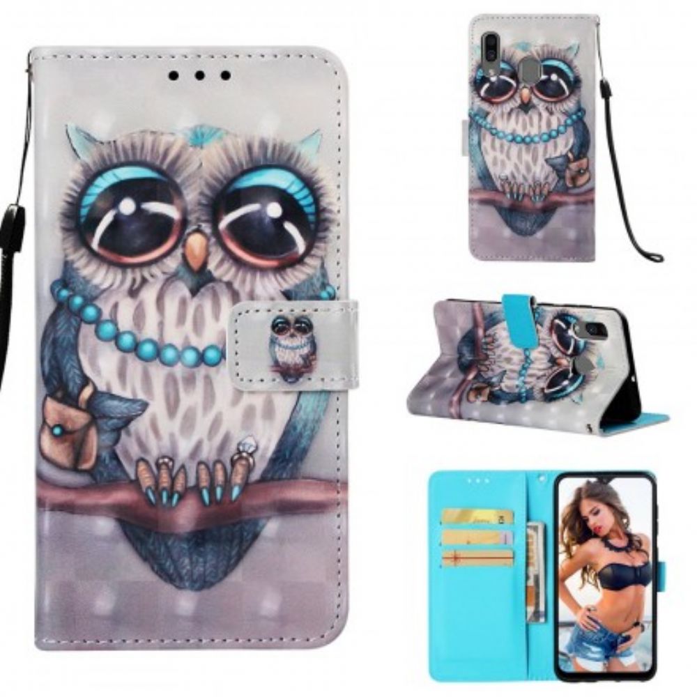 Folio-hoesje voor Samsung Galaxy A30 / A20 Met Ketting Miss Strappy Uil