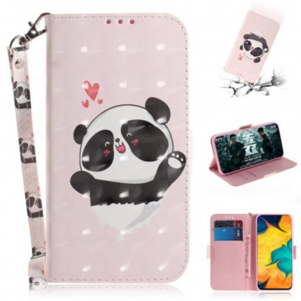 Folio-hoesje voor Samsung Galaxy A30 / A20 Met Ketting Panda Liefdesriem