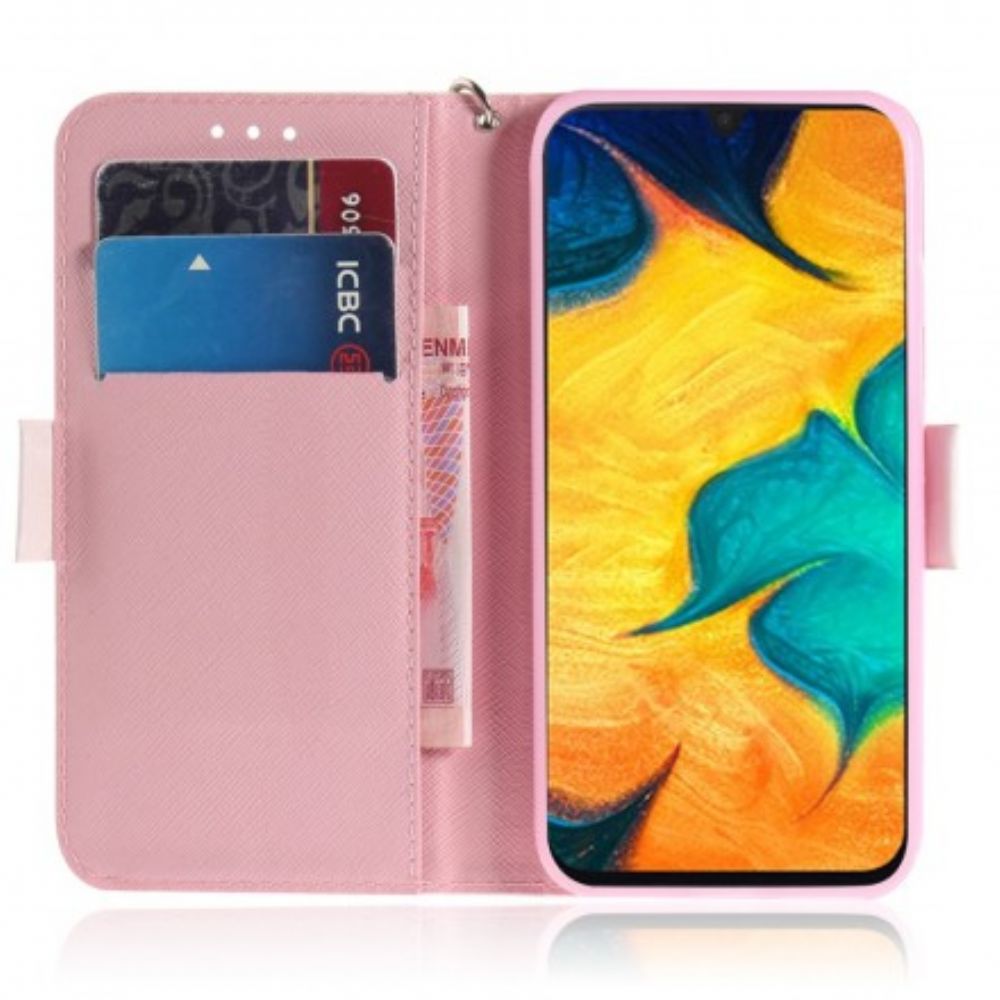 Folio-hoesje voor Samsung Galaxy A30 / A20 Met Ketting Panda Liefdesriem