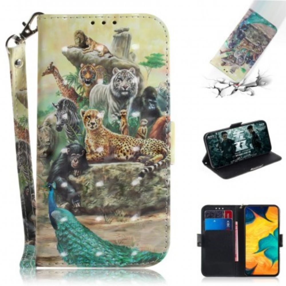 Folio-hoesje voor Samsung Galaxy A30 / A20 Met Ketting Thong Safari Dieren