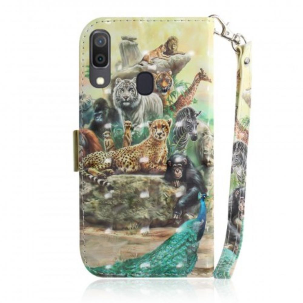 Folio-hoesje voor Samsung Galaxy A30 / A20 Met Ketting Thong Safari Dieren