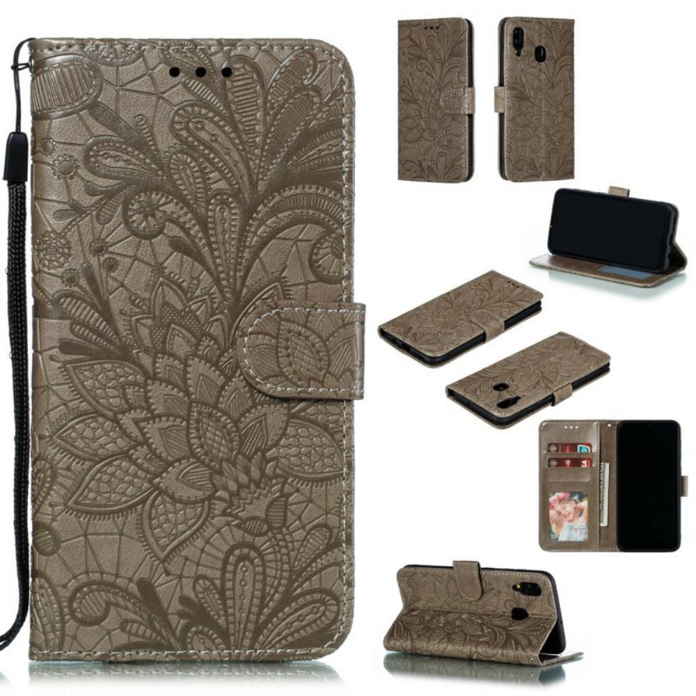 Folio-hoesje voor Samsung Galaxy A30 / A20 Met Ketting Tribal Band Bloemen