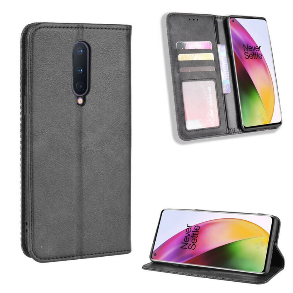 Bescherming Hoesje voor OnePlus 8 Folio-hoesje Vintage Gestileerd Leereffect