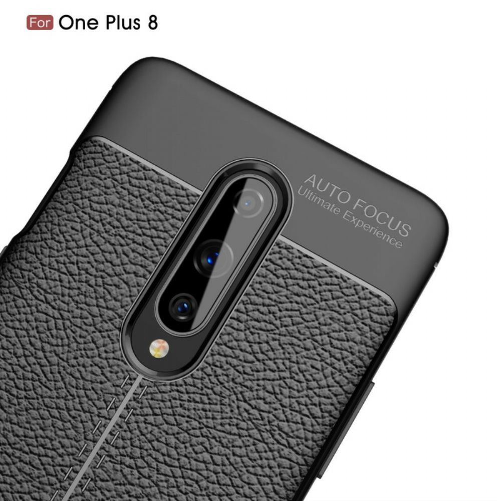 Hoesje voor OnePlus 8 Dubbele Lijn Litchi Leder Effect