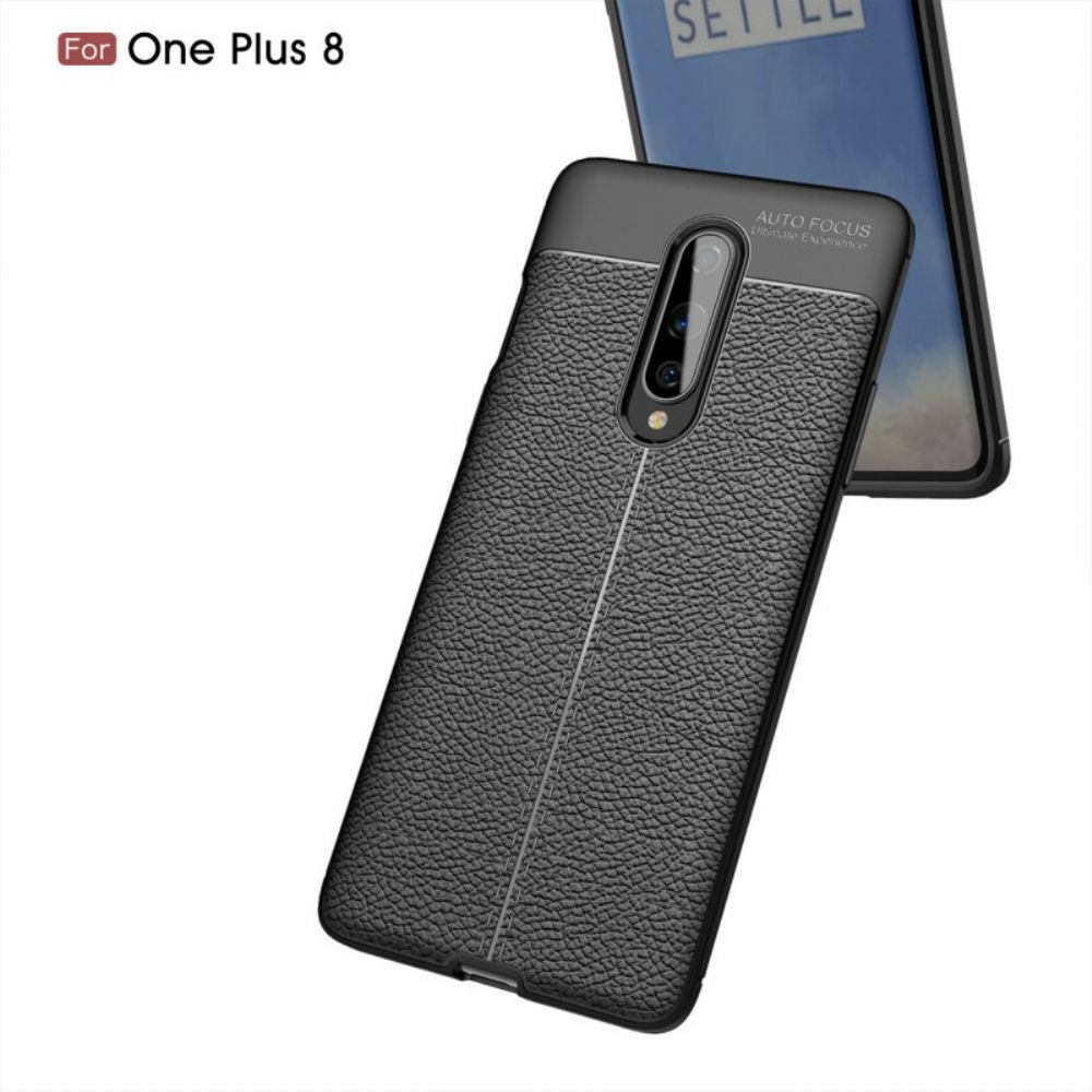 Hoesje voor OnePlus 8 Dubbele Lijn Litchi Leder Effect