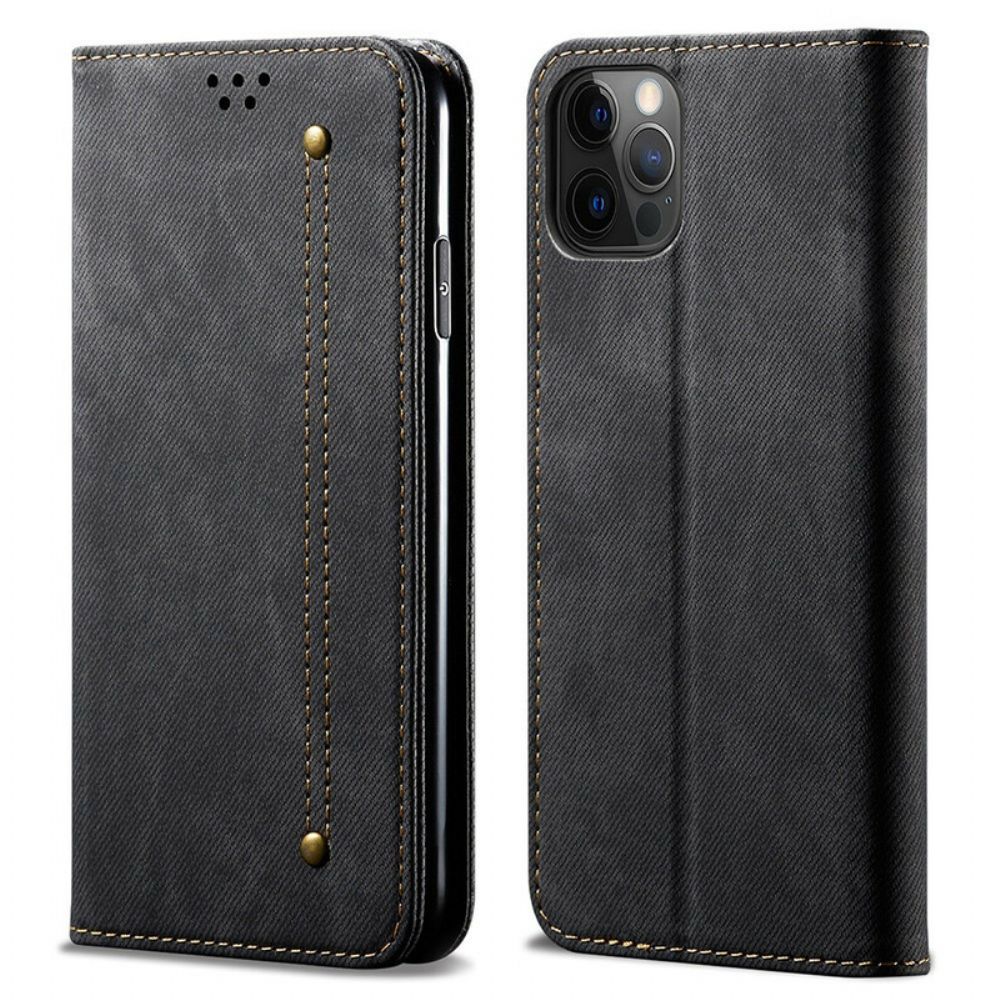 Bescherming Hoesje voor iPhone 13 Pro Folio-hoesje Imitatieleer Jeanstextuur