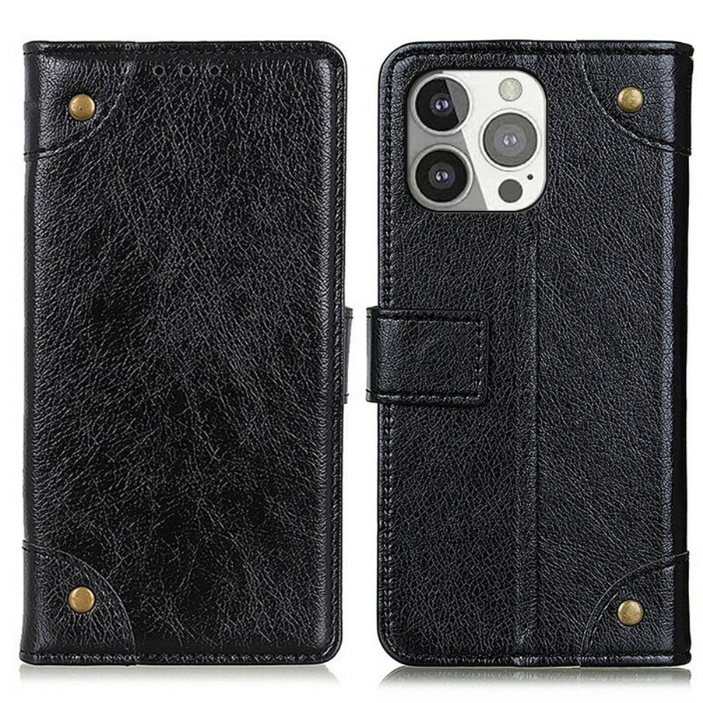 Flip Case voor iPhone 13 Pro Vintage Klinknagels Nappaleer Stijl