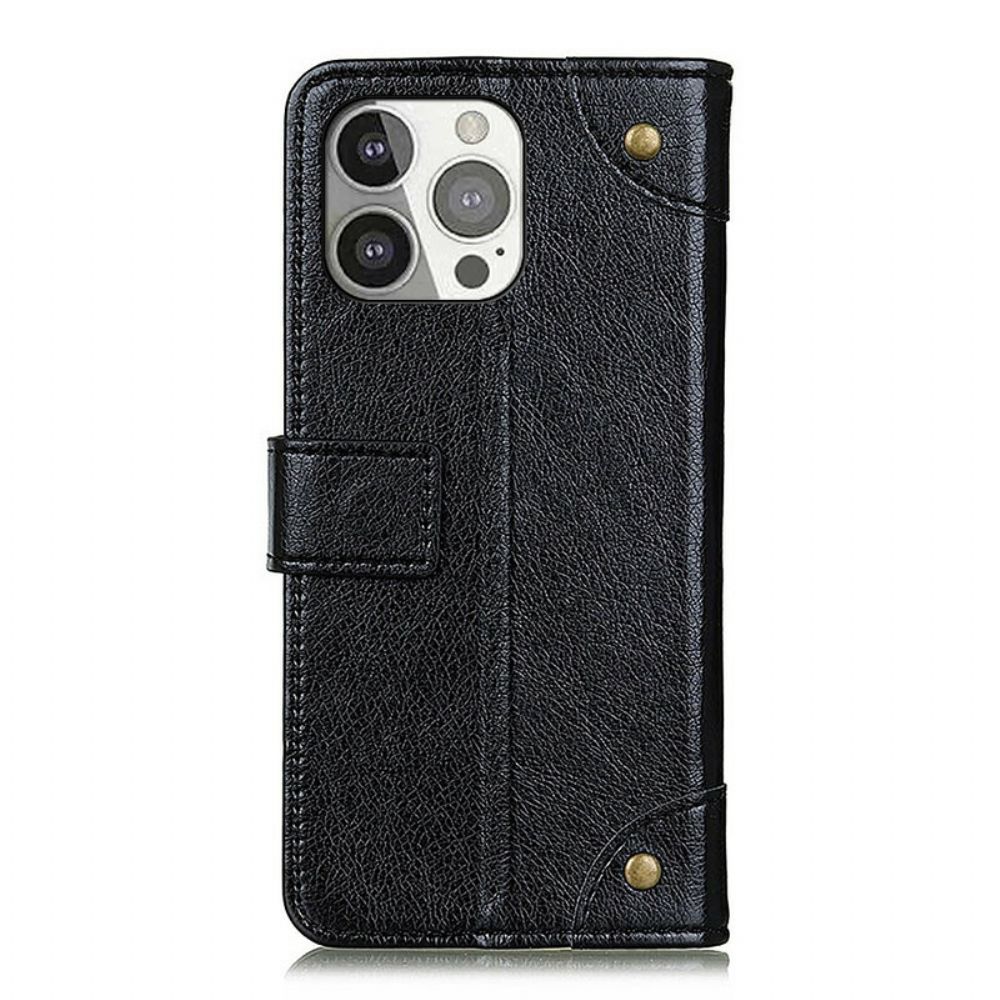 Flip Case voor iPhone 13 Pro Vintage Klinknagels Nappaleer Stijl