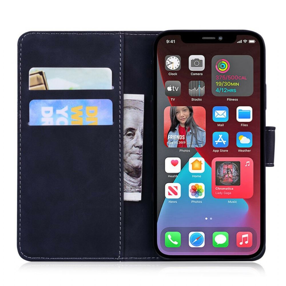 Folio-hoesje voor iPhone 13 Pro Leerstijl Naaien