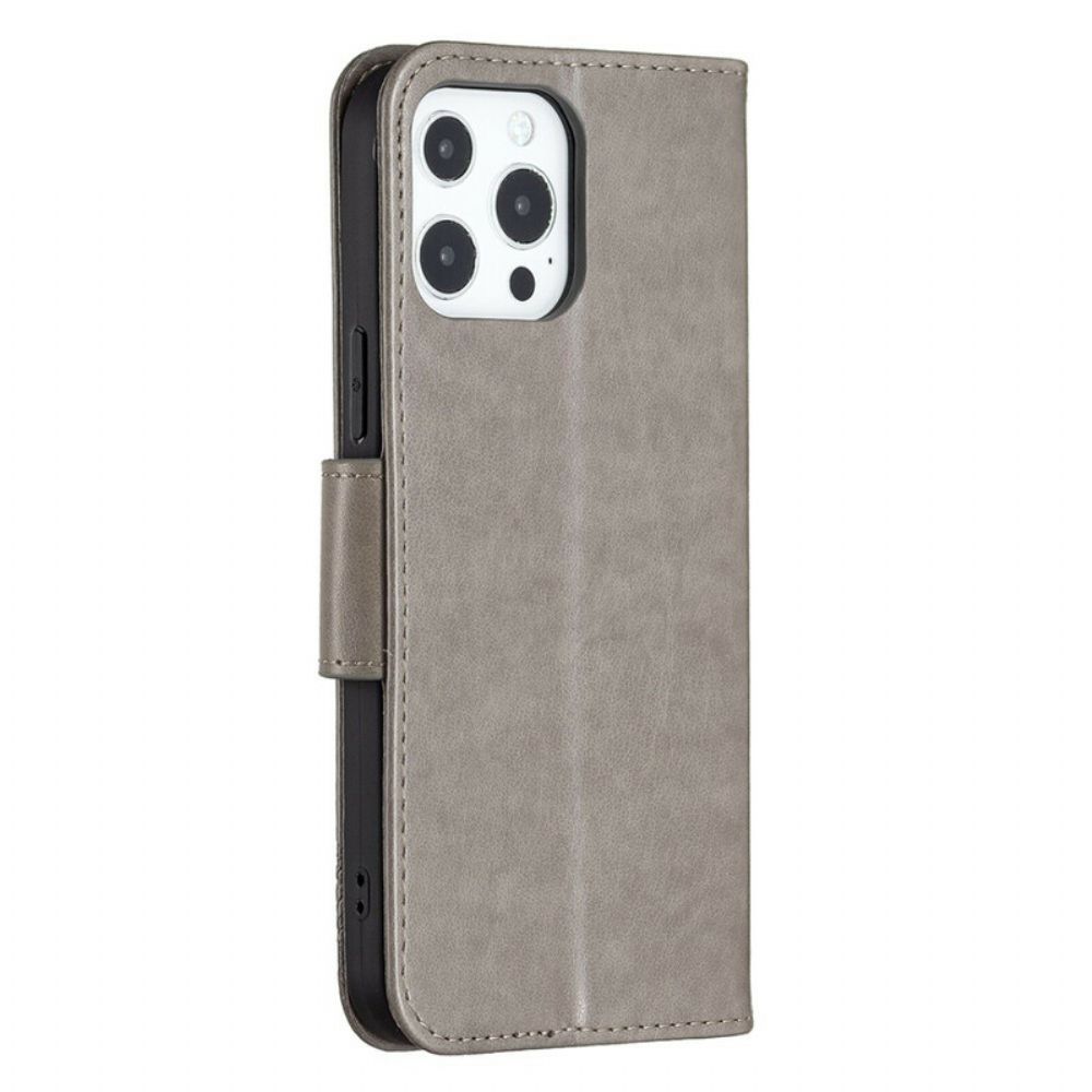 Folio-hoesje voor iPhone 13 Pro Met Ketting Bandje Met Vlinderprint