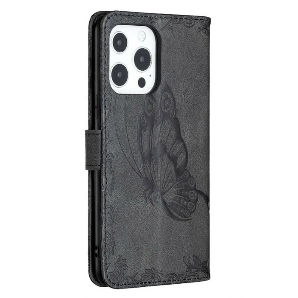 Folio-hoesje voor iPhone 13 Pro Met Ketting Barokke Vlinder Met Bandjes