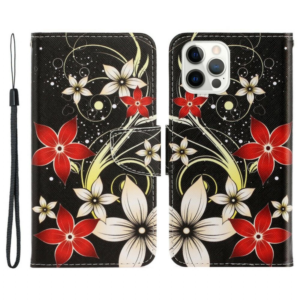 Folio-hoesje voor iPhone 13 Pro Met Ketting Kleurrijke Bandbloemen