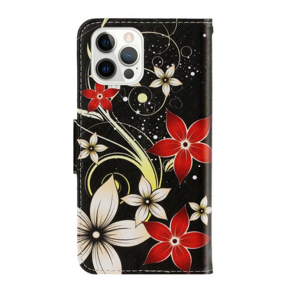 Folio-hoesje voor iPhone 13 Pro Met Ketting Kleurrijke Bandbloemen