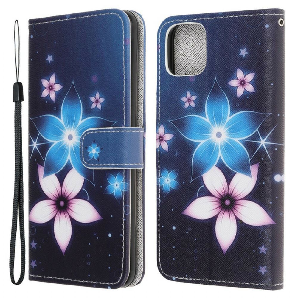 Folio-hoesje voor iPhone 13 Pro Met Ketting Maanband Bloemen