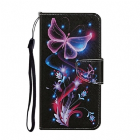 Folio-hoesje voor iPhone 13 Pro Vlinders En Lanyard