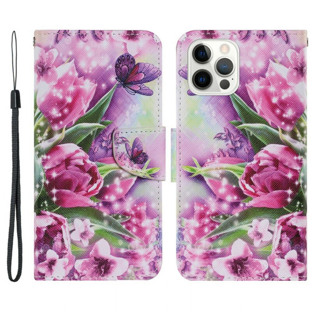 Folio-hoesje voor iPhone 13 Pro Vlinders En Tulpen