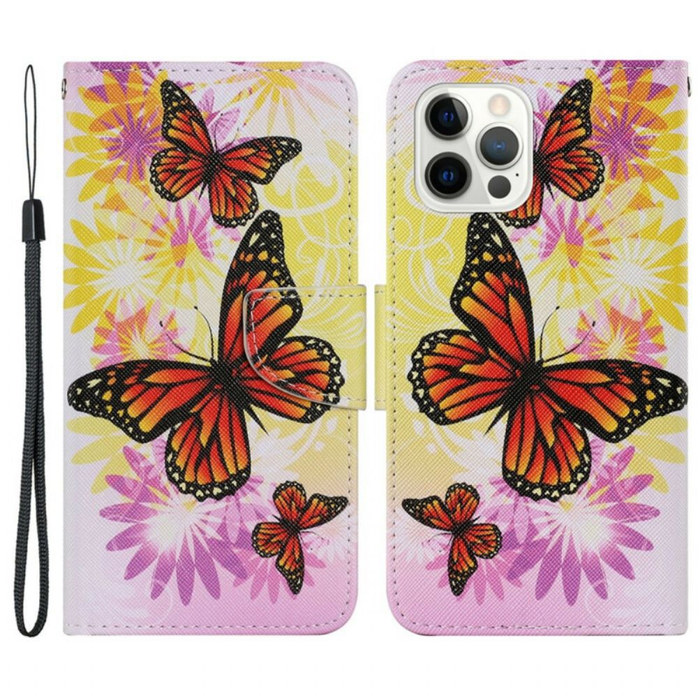 Folio-hoesje voor iPhone 13 Pro Vlinders En Zomerbloemen