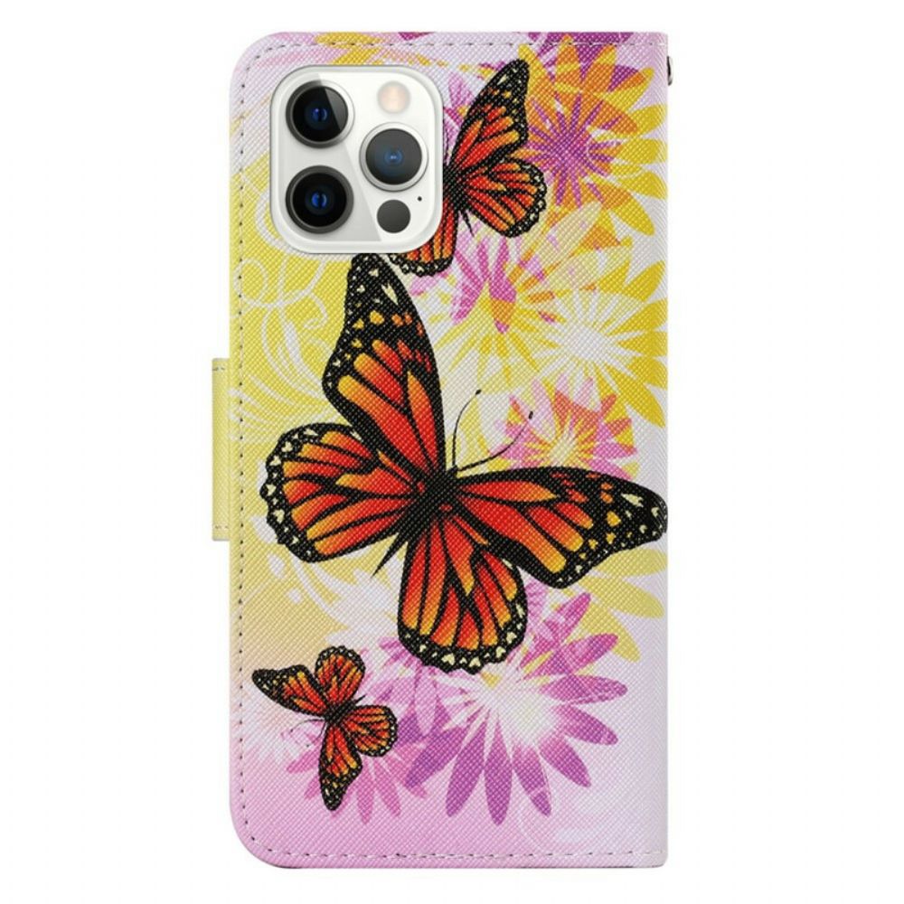 Folio-hoesje voor iPhone 13 Pro Vlinders En Zomerbloemen