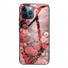 Hoesje voor iPhone 13 Pro Gehard Glas Roze Bloemen