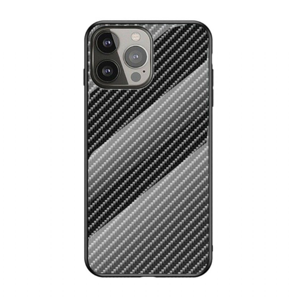 Hoesje voor iPhone 13 Pro Koolstofvezel Gehard Glas