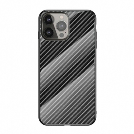 Hoesje voor iPhone 13 Pro Koolstofvezel Gehard Glas