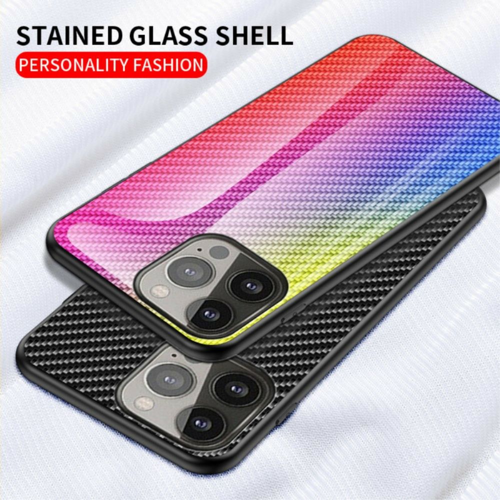 Hoesje voor iPhone 13 Pro Koolstofvezel Gehard Glas