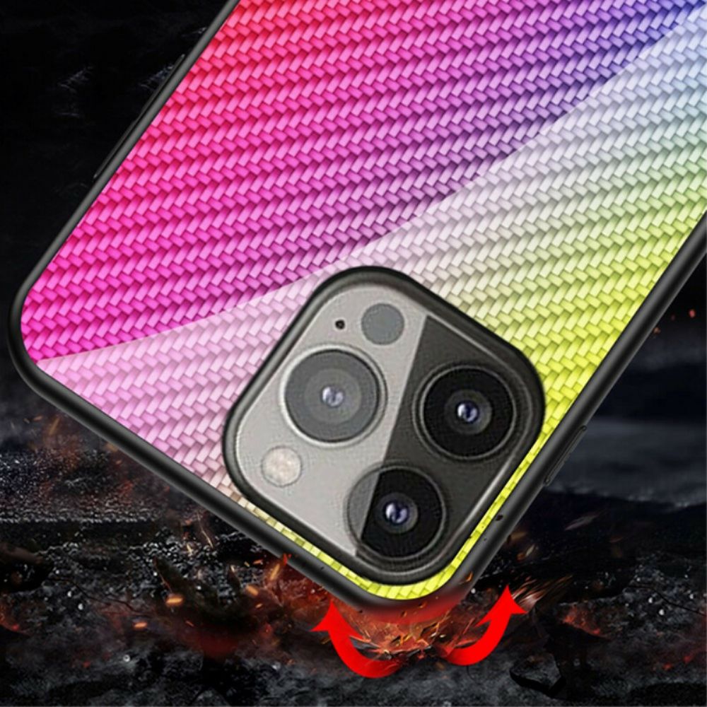 Hoesje voor iPhone 13 Pro Koolstofvezel Gehard Glas