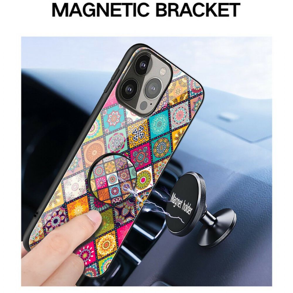 Hoesje voor iPhone 13 Pro Magnetische Patchwork Houder