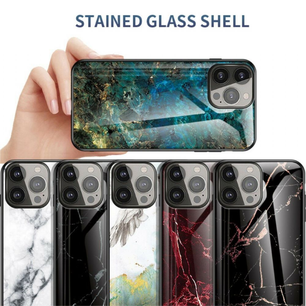 Hoesje voor iPhone 13 Pro Marmer Kleuren Gehard Glas