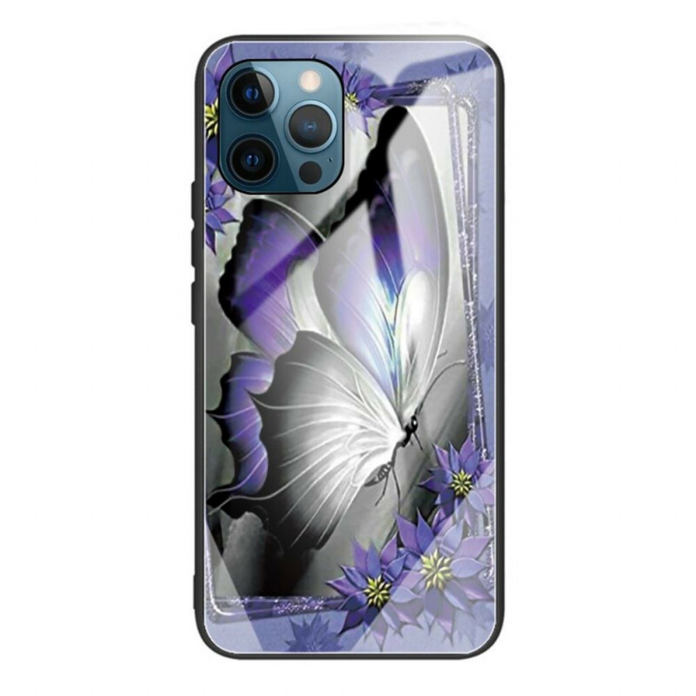 Hoesje voor iPhone 13 Pro Paarse Vlinder Gehard Glas