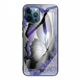 Hoesje voor iPhone 13 Pro Paarse Vlinder Gehard Glas