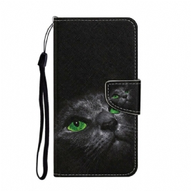 Leren Hoesje voor iPhone 13 Pro Groene Kattenogen Met Koord