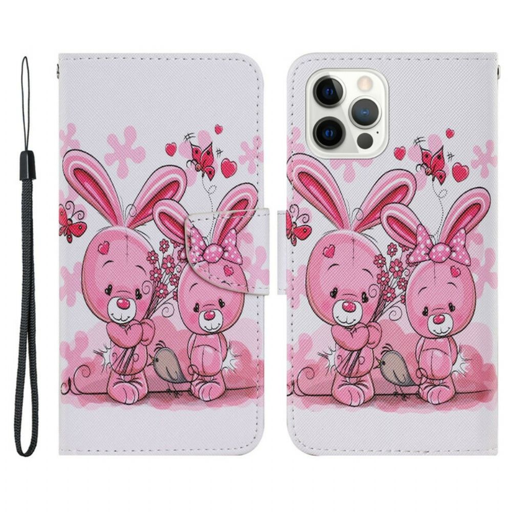 Leren Hoesje voor iPhone 13 Pro Konijnen