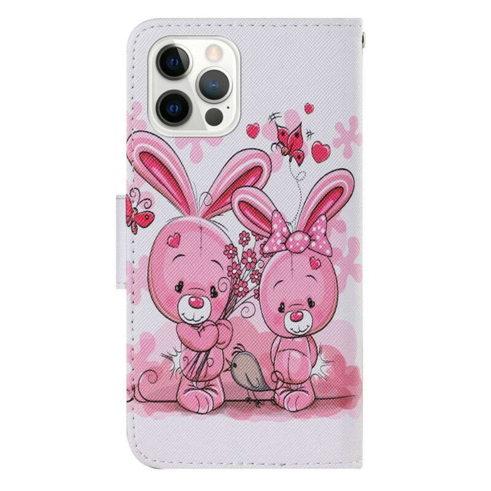 Leren Hoesje voor iPhone 13 Pro Konijnen