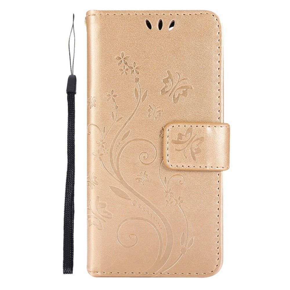 Leren Hoesje voor iPhone 13 Pro Met Ketting Thong Grafische Bloemen