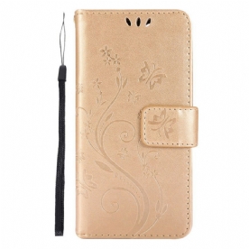 Leren Hoesje voor iPhone 13 Pro Met Ketting Thong Grafische Bloemen