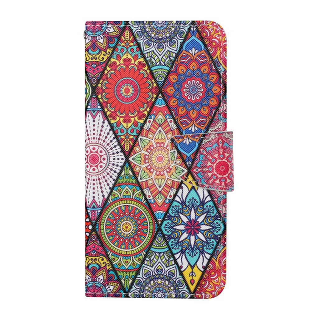 Leren Hoesje voor iPhone 13 Pro Patchwork Met Lanyard