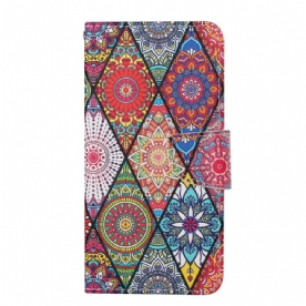 Leren Hoesje voor iPhone 13 Pro Patchwork Met Lanyard