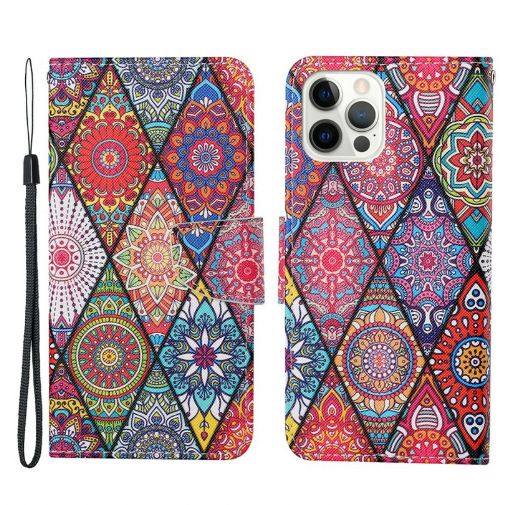 Leren Hoesje voor iPhone 13 Pro Patchwork Met Lanyard