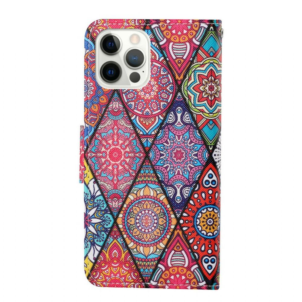 Leren Hoesje voor iPhone 13 Pro Patchwork Met Lanyard