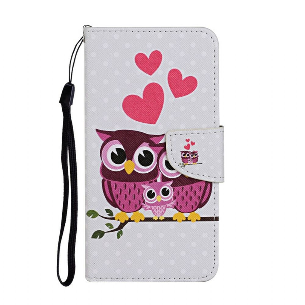 Leren Hoesje voor iPhone 13 Pro Uil Familie Met Lanyard