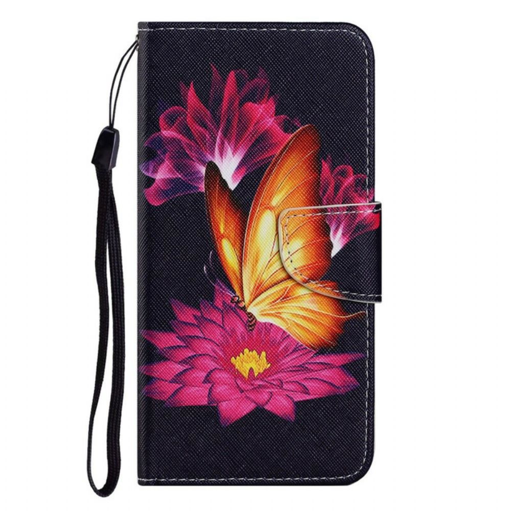 Leren Hoesje voor iPhone 13 Pro Vlinder En Lotus