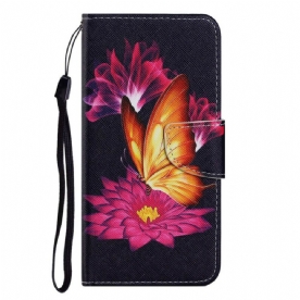 Leren Hoesje voor iPhone 13 Pro Vlinder En Lotus