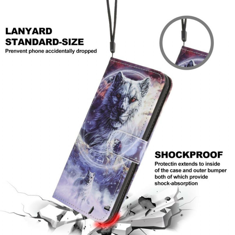 Leren Hoesje voor iPhone 13 Pro Winterwolf Met Koord