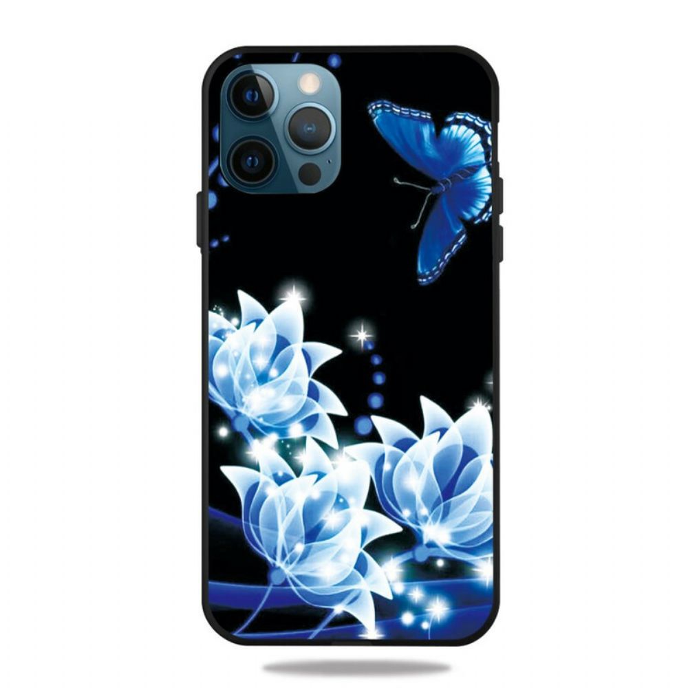 Telefoonhoesje voor iPhone 13 Pro Vlinder En Blauwe Bloemen